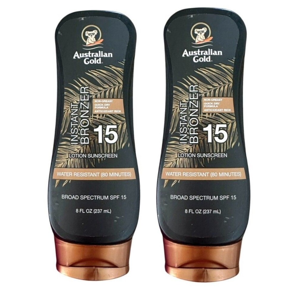 Lot of 2 Australian Gold Sunscreen Lotion SPF#15 Instant Bronzer 8 Ounce Each